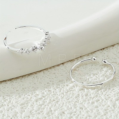 2Pcs 2 Styles Flat Round Brass & Crystal Rhinestone & Iron Cuff Toe Rings WG6514F-02-1