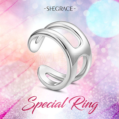 SHEGRACE Rhodium Plated 925 Sterling Silver Cuff Rings JR751A-1