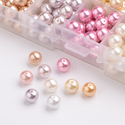   10 Color Eco-Friendly Pearlized Round Glass Pearl Beads HY-PH0004A-8mm-03-1