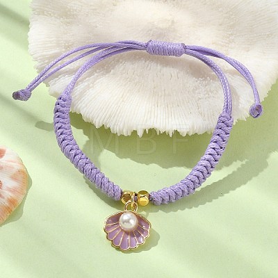 Shell Shape Alloy Enamel Pendant Bracelets with ABS Plastic Imitation Pearl BJEW-JB09882-01-1