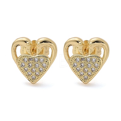 Valentine's Day Heart Brass Micro Pave Clear Cubic Zirconia Stud Earrings EJEW-D305-22G-04-1