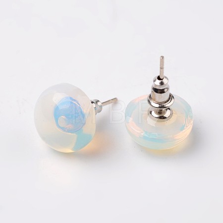 Half Round Dome Opalite Stud Earrings EJEW-L171-10-1