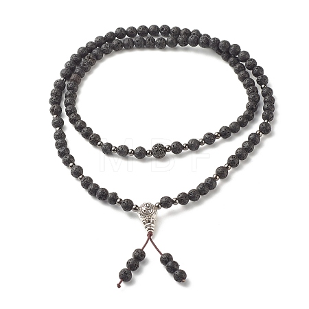 Natural Lava Rock & Cubic Zirconia Beaded Necklace NJEW-JN03760-1