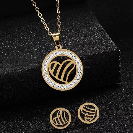 Ring 201 Stainless Steel Crystal Rhinestone Pendant Necklaces & Stud Earrings Sets FS-WGA12F6-04-1