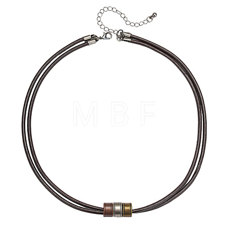 Boho Tri-Color Alloy Column Beads Double Strand Faux Leather Cord Necklaces for Men WG349E3-01-1