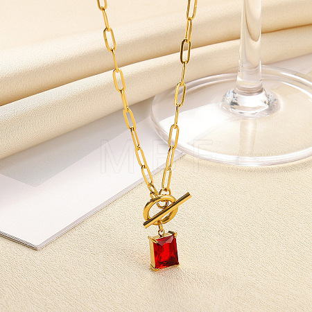 304 Stainless Steel Pave Cubic Zirconia Square Birth Stone Pendant OT Necklaces FS-WGEE56A-01-1