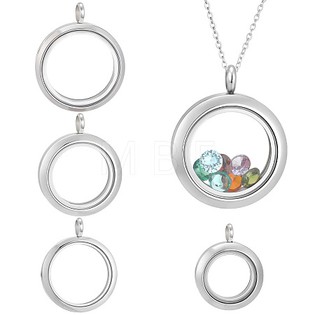4Pcs 4 Styles Stainless Steel Locket Pendants STAS-BBC0010-32-1