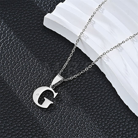 201 Stainless Steel Crystal Rhinestone Initial Pendant Necklaces FS-WG28760-13-1