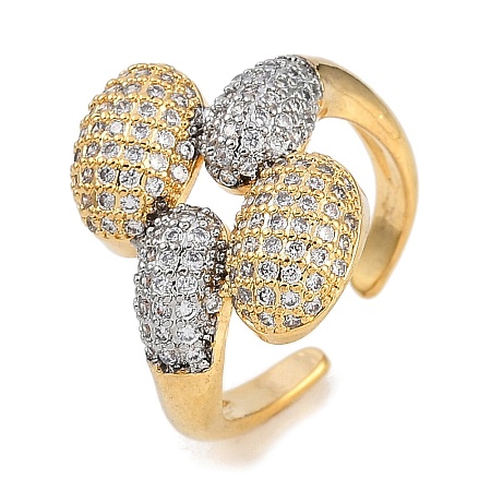 Brass Micro Pave Cubic Zirconia Cuff Rings RJEW-U030-01G-02-1
