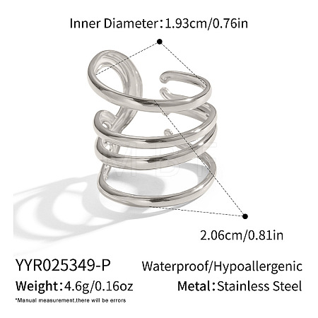 Adjustable 304 Stainless Steel Open Cuff Rings for Women SZ1207-9-1