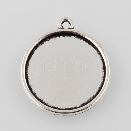 Tibetan Style Antique Silver Alloy Flat Round Pendant Cabochon Settings TIBEP-M022-44AS-1
