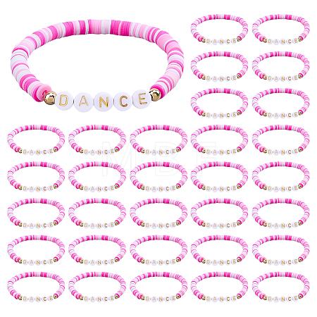32Pcs Handmade Polymer Clay & Acrylic Bead Bracelets BJEW-PH02015-1