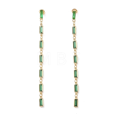 Cubic Zirconia Rectangle Dangle Stud Earrings EJEW-P206-03G-01-1