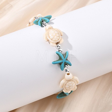 Adjustable Dyed Synthetic Turquoise & Non-magnetic Synthetic Hematite Beads Braided Beads Bracelets for Women Men BJEW-JB13778-02-1