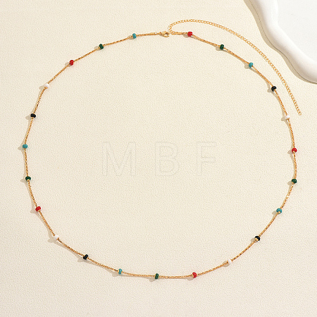Stainless Steel Enamel Colorful Rondelle Popcorn Chain Long Necklaces for Women OU3594-1
