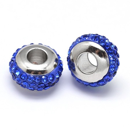 Rondelle 304 Stainless Steel Polymer Clay Rhinestone European Beads GPDL-P003-13-1