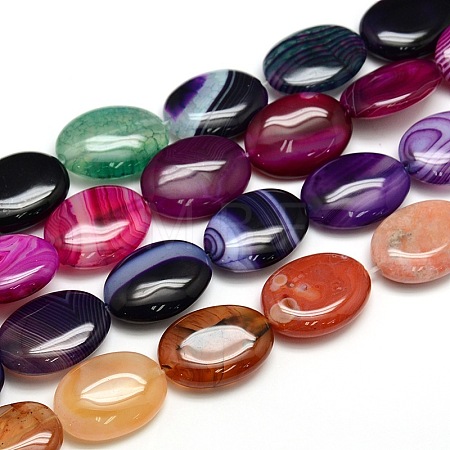 Natural Striped Agate/Banded Agate Oval Bead Strands G-L175B-M-1