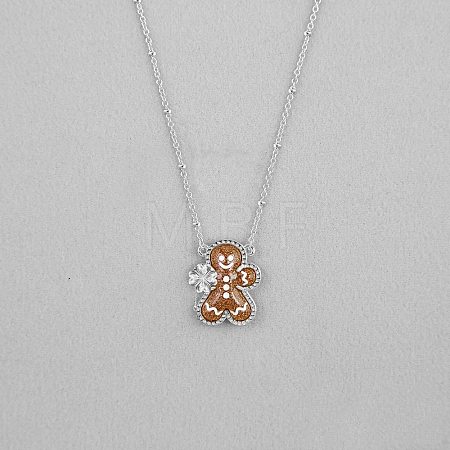 Christmas Brass Enamel Gingerbread Man with Clover Pendant Necklaces FS-WGDCCA1-02-1