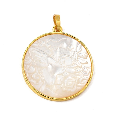 Rack Plating Carved Natural White Shell Pendants SH-CBA69D1-03G-02-1