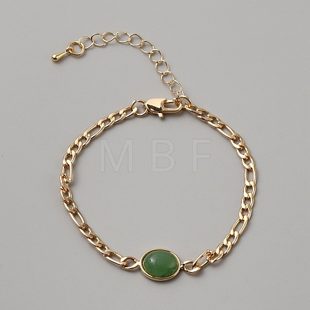 Natural Green Aventurine Oval Link Bracelet with Alloy Chains for Women BJEW-WH0026-04G-1