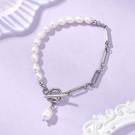 Natural Cultured Freshwater Pearl Beads Link Bracelets BJEW-JB13511-02-1