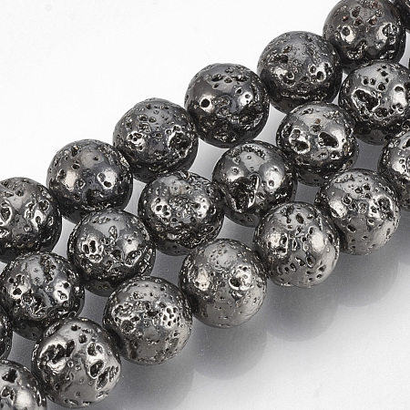 Electroplated Natural Lava Rock Beads Strands G-T061-55D-8mm-1