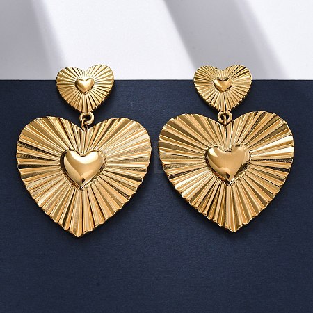 Heart 304 Stainless Steel Dangle Stud Earrings EJEW-Z109-03G-1