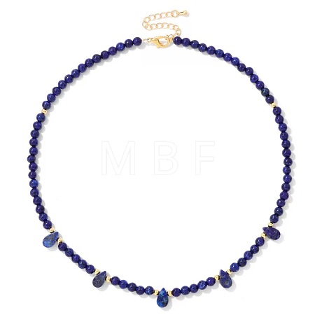 Adjustable 4MM Round and Teeardrop Natural Lapis Lazuli Beaded Necklace for Women Elegant Casual Jewelry Gift YO7964-5-1