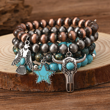4Pcs Synthetic Turquoise & CCB & Wood Beaded Stretch Bracelets FS-WGC8DBE-11-1