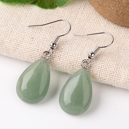 Natural Green Aventurine Teardrop Dangle Earrings EJEW-J089-01-1