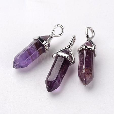 Bullet Natural Amethyst Pointed Pendants G-E332-A01-1