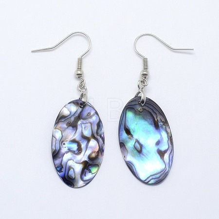 Abalone Shell/Paua ShellOval Dangle Earrings EJEW-E145-10-1