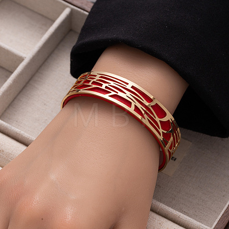 Hollow Out 304 Stainless Steel & Imitation Leather Cuff Bangles WG7C714-04-1