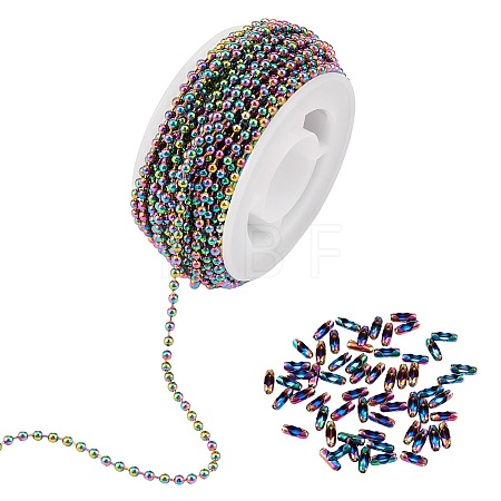 5M Rainbow Color 304 Stainless Steel Ball Chains STAS-SZ0002-22A-1