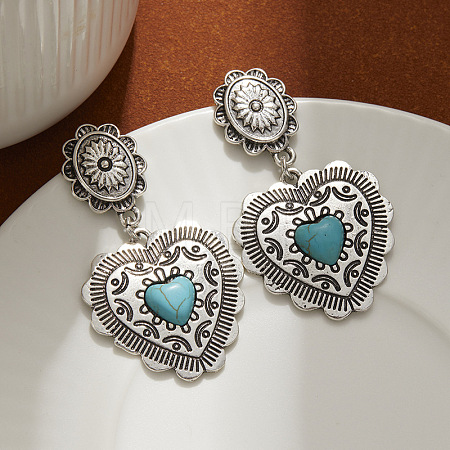 Dangle Stud Earrings Alloy & Synthetic Turquoise Dangle Stud Earrings FS-WGCE263-02-1