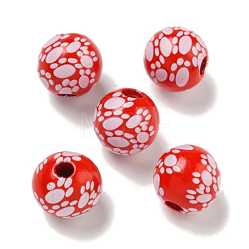 Printed Wood European Beads WOOD-G022-09H-1