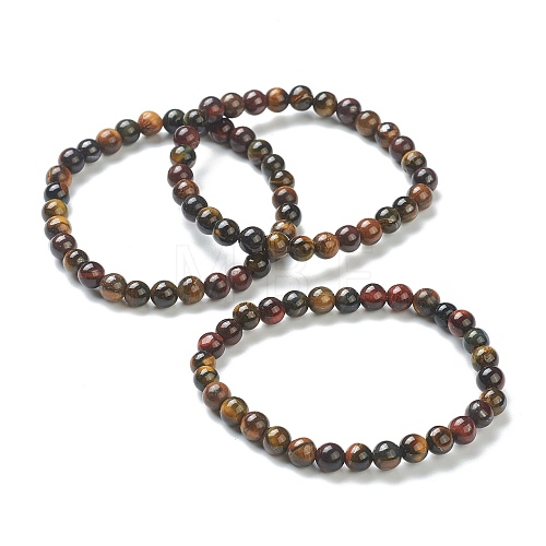 Natural Tiger Eye Beaded Stretch Bracelets BJEW-A117-B-43-1