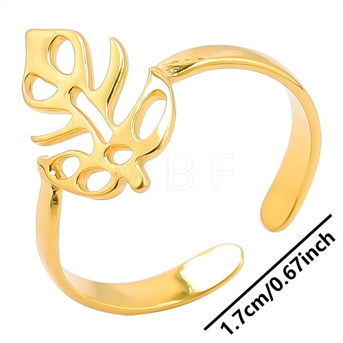 Minimalist Stainless Steel Leaf Open Cuff Rings for Men and Women AK9664-2-1