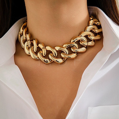 Chunky Aluminum Curb/Cable Chain Necklaces for Women NJEW-K261-01B-G-1