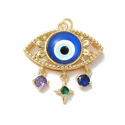 Evil Eye Rack Plating Brass Cubic Zirconia Pendants KK-G504-20G-01-1