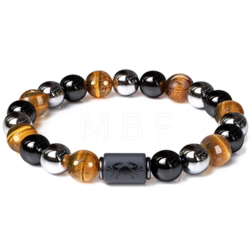 Natural Obsidian & Tiger Eye & Synthetic Hematite Stretch Bracelet PW-WG4576E-11-1