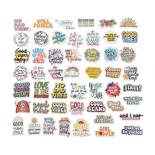 50Pcs Cartoon English Word Paper Sticker Label Set DIY-G075-01-1