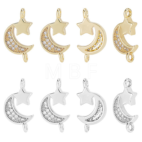 12Pcs 2 Colors Brass Micro Pave Clear Cubic Zirconia Connector Charms FIND-HY0001-21-1