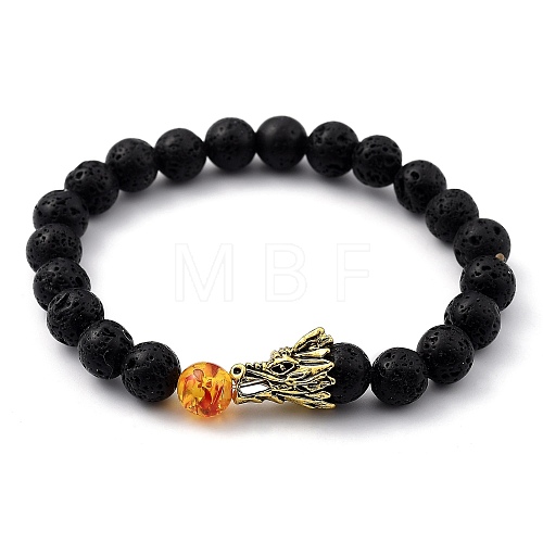 Men's Natural Lava Rock Stretch Beaded Bracelets BJEW-JB05429-02-1