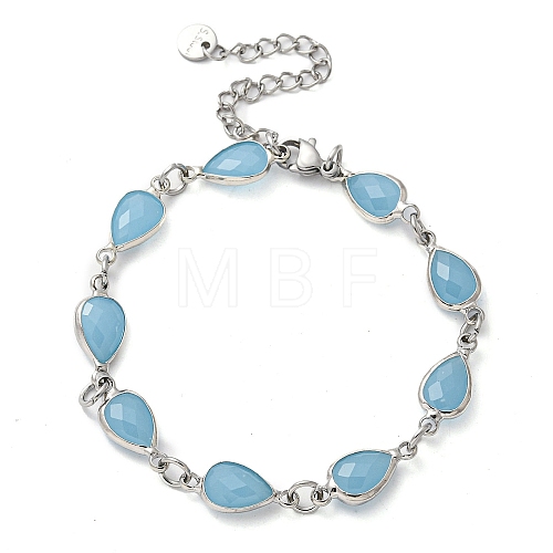 Heart Faceted Glass Link Chain Bracelets BJEW-C059-01A-P-1