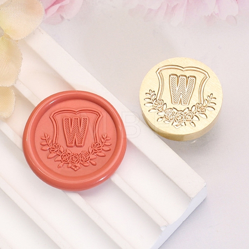 Golden Tone Round Wax Seal Brass Stamp Heads AJEW-Z034-02G-W-1