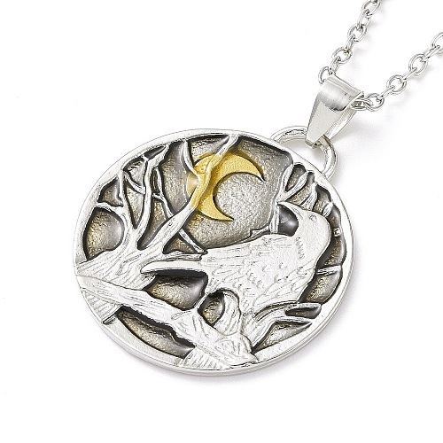 Retro Alloy Crow & Moon Pendant Necklace for Women NJEW-B085-02-1