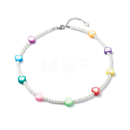 Glass Pearl Round Beaded Necklaces for Kid NJEW-JN03603-1