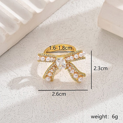 Elegant Brass Clear Cubic Zirconia Bowknot Ring LY5283-7-1