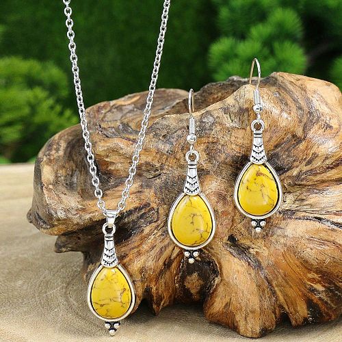 Teardrop Alloy & Acrylic Pendant Necklaces & Dangle Earrings Sets WGBAAE5-05-1